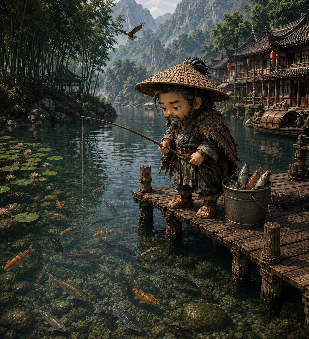 A quiet fisherman on the settlement docks